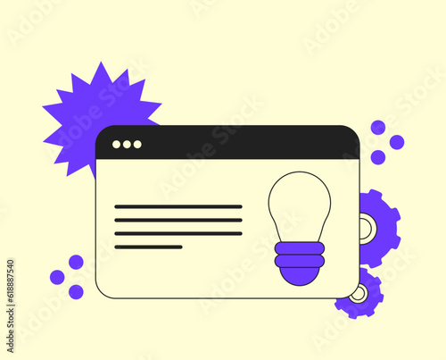 Light Bulb in browser window, innovation idea, eureka and problem solving. Modern Flat Illustration.