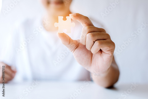 Close-up of important jigsaw puzzles in business Design concepts plan for success.