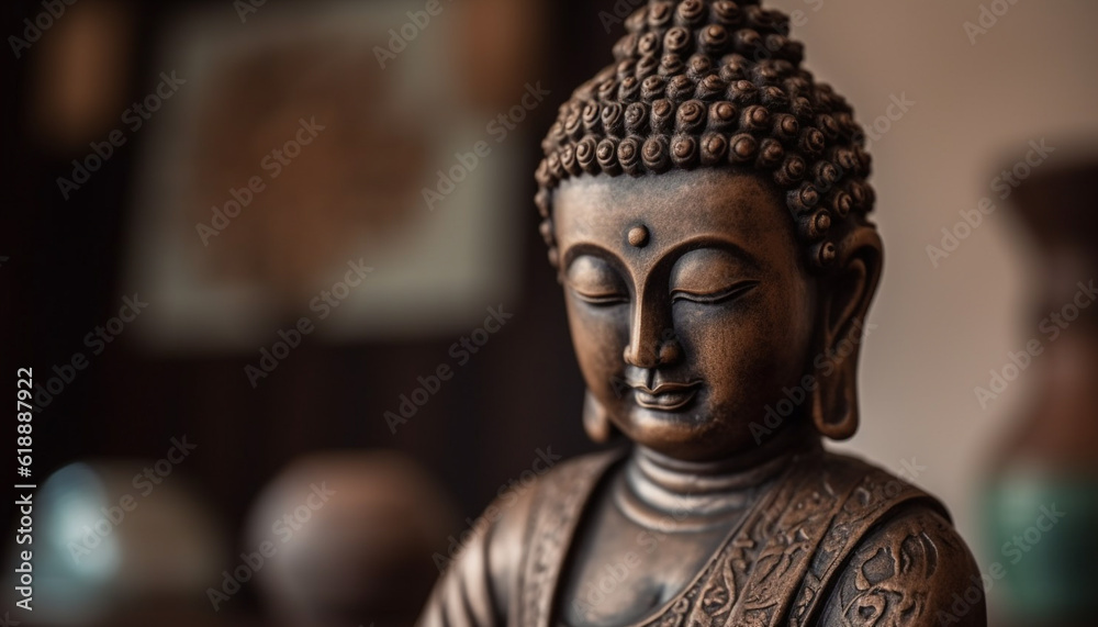 Meditating statue symbolizes tranquility in Buddhism culture generated by AI
