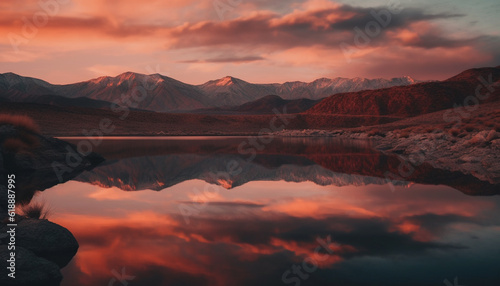 Majestic mountain peak reflects tranquil sunset beauty generated by AI
