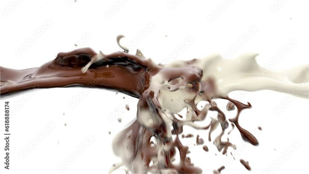 Milk and chocolate fluid collision in a 3D animation