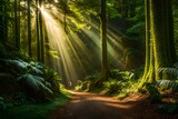 river in the green forest with sun rays generated by AI tool