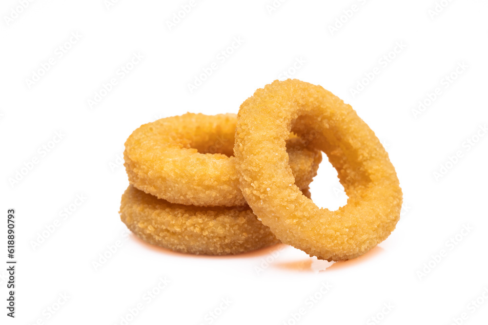Fried onion rings on white background Fried onion rings on white background