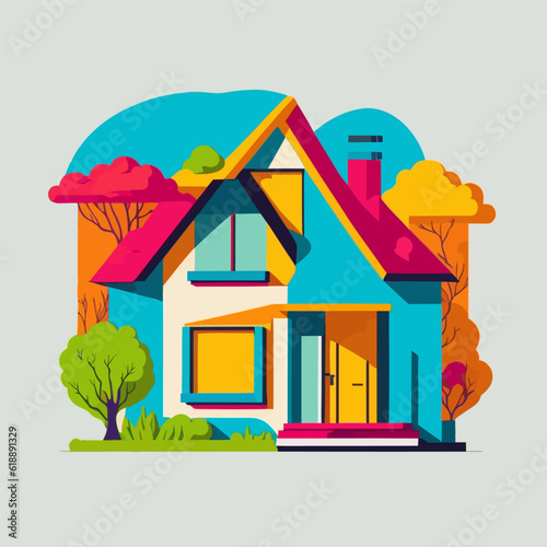 Vector graphic pop art style wall art,  with house