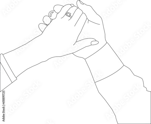 One line drawing hand holding and outline vector on white background