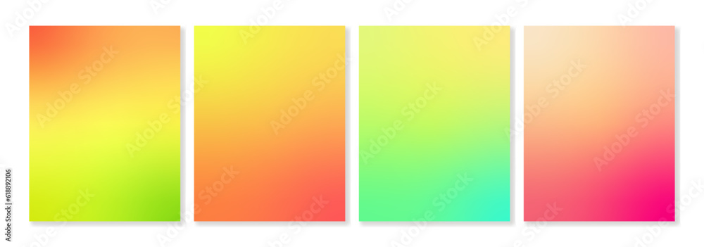 Set of vector gradient backgrounds in bright summer colors. For covers, greeting cards, invitations, branding, social media, posters and other projects. For web and print.