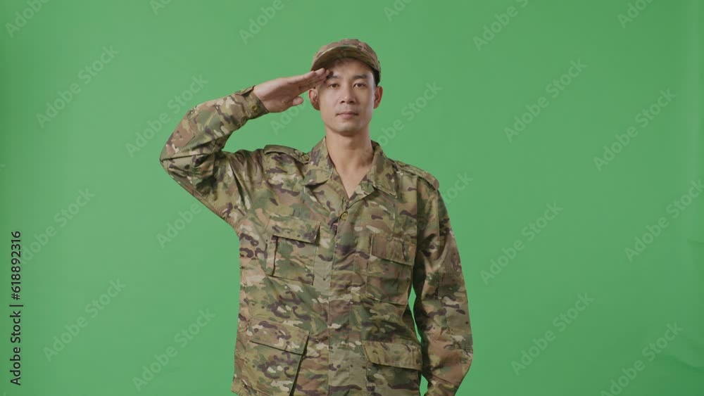 Asian Man Soldier Saluting While Standing In The Green Screen Background Studio
Asian Man Soldier Saluting While Standing In The Green Screen Background Studio