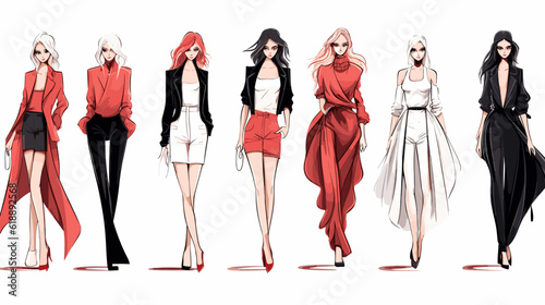 Fashion models doodle style whit vector illustration