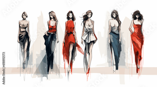 Fashion models sketch white vector illustration