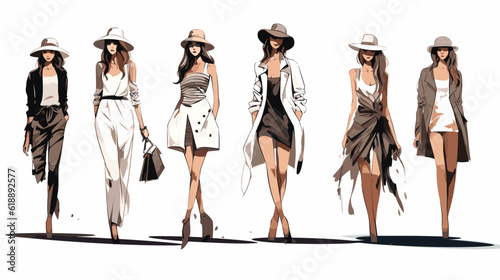Fashion models sketch white vector illustration