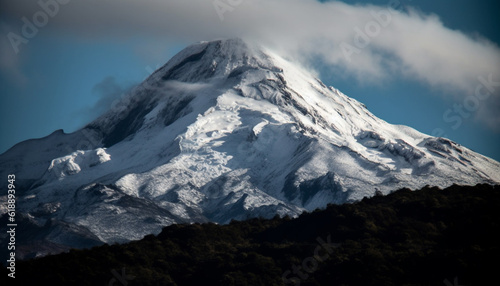 Majestic mountain peak, snow and ice adventure generated by AI