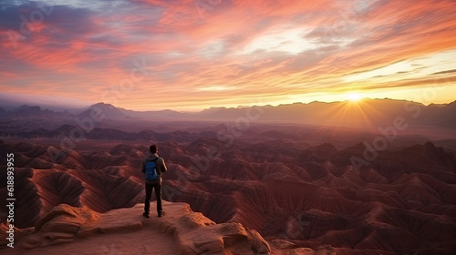 tourist Standing on the top of Zhangye Mountain, China,ai generater.