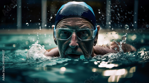 Woman swimming while training in an olympic pool. Generative Ai © nenetus