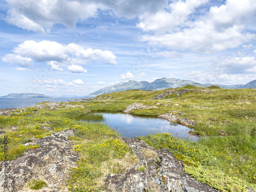 Landscape with blue sky on Helgeland coast,Nordland county,Norway