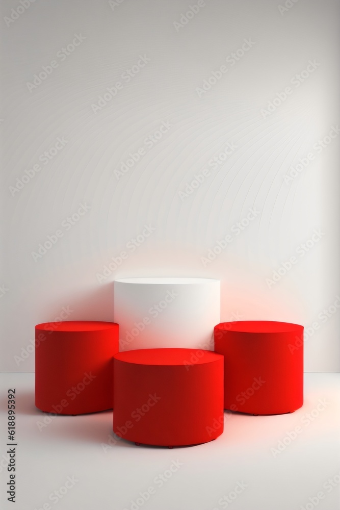 Red cylinder podium pedestal product display platform with white color background Red cylinder podium pedestal product display platform with white color background