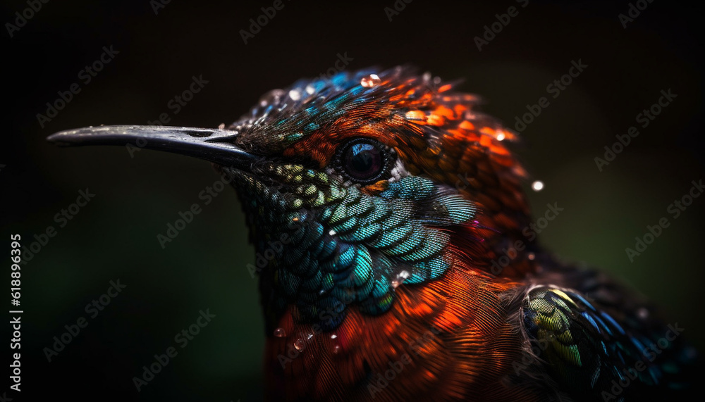 Obraz premium Vibrant feathers adorn the peacock beautiful tail generated by AI