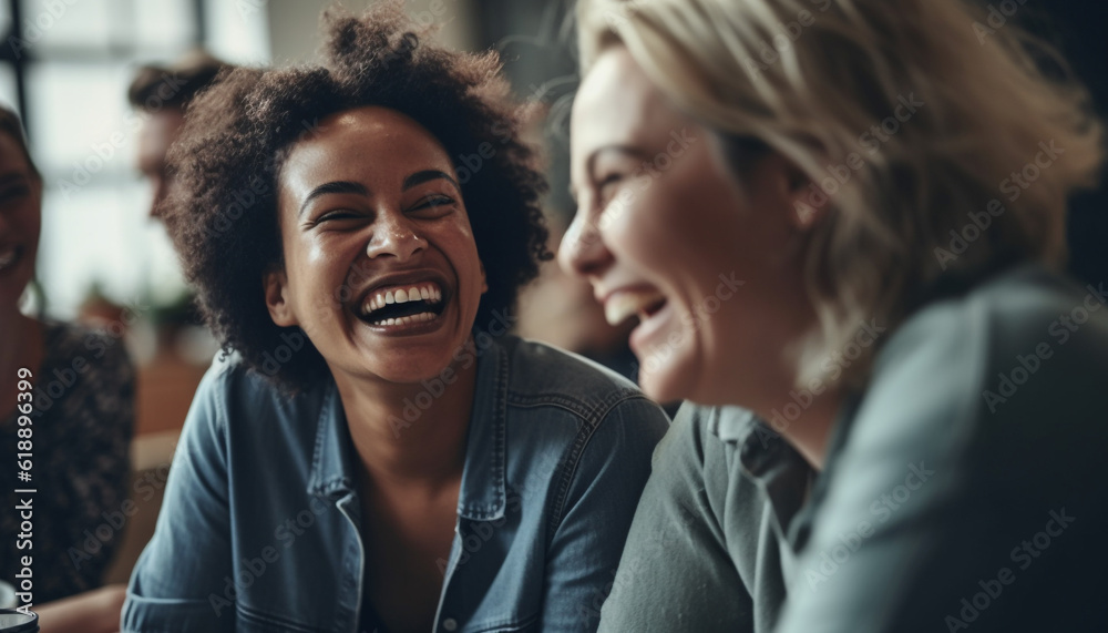 Young adults smiling, bonding, enjoying weekend activities together generated by AI