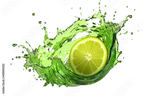 Refreshing Lime Infusion: Captivating Splash with Green Water Liquid on Isolated Transparent Background