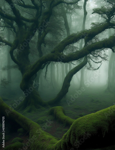 forest in the fog. AI-GENERATED  © Bhagi's DesignStudio
