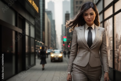 Portrait of a successful business woman smiling. Beautiful young female executive in an urban setting in the city. Generative AI