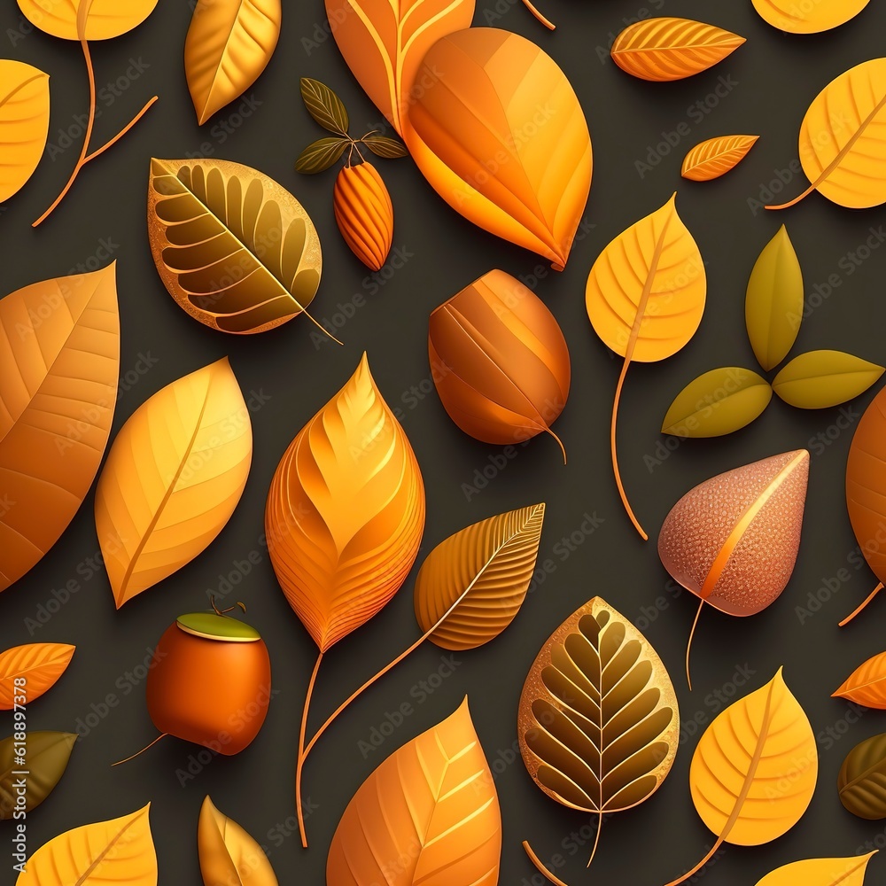 autumn leaves seamless pattern. Created with generative AI