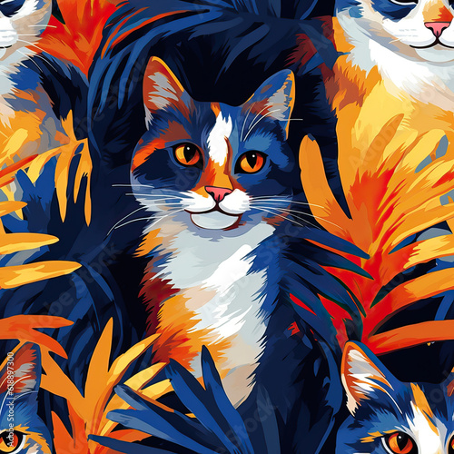 Cute cats cartoon seamless repeat pattern 