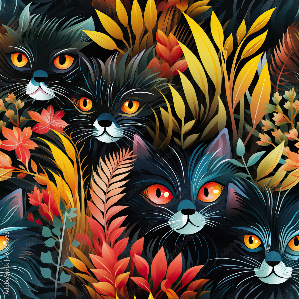 Cute cats cartoon seamless repeat pattern
