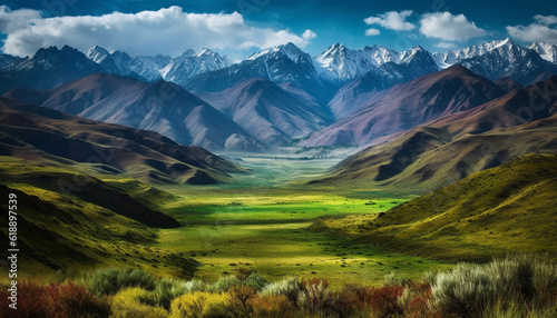 Majestic mountain range, tranquil meadow, serene landscape generated by AI © Jeronimo Ramos