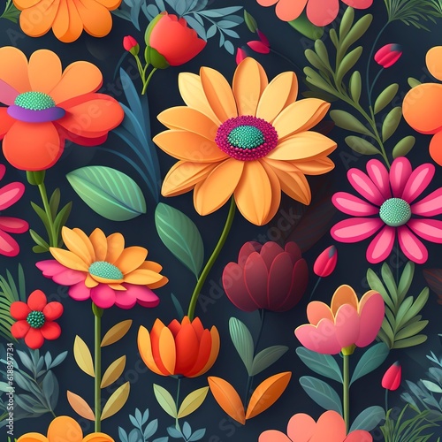 seamless pattern with flowers. Created with generative AI