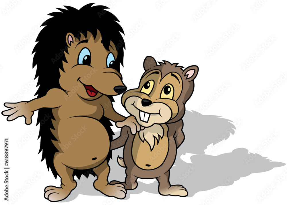 Fototapeta premium The Brown Hedgehog and the Ground Squirrel Like Friends