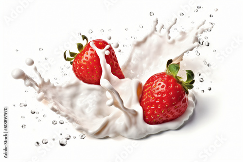 strawberry falling into milk