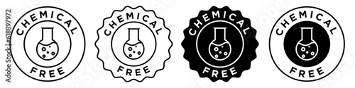 chemical free icon. Vector black and white web sign of flat lab flask shows no preservatives. no synthetic additive seal tag. outlined and filled Badge label or sticker.