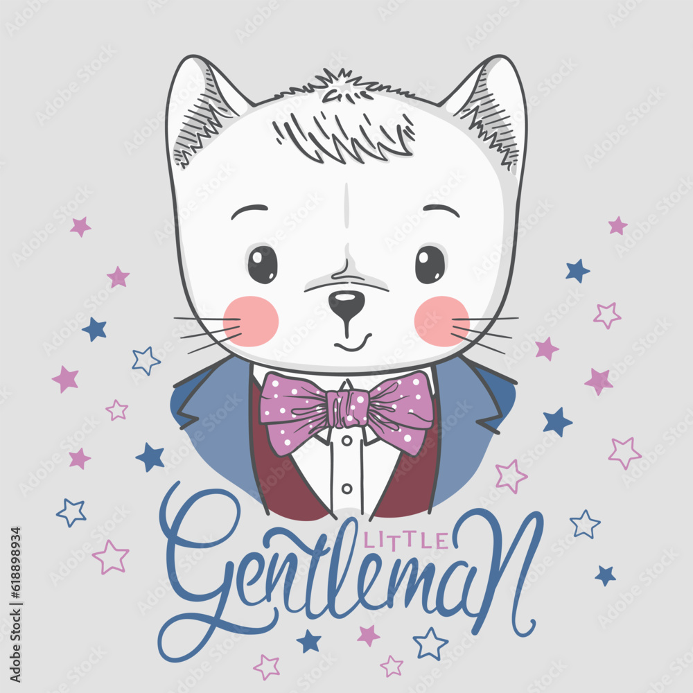 Cute cat boy. Little Gentleman slogan text. For t-shirt graphics and other uses Cute cat boy. Little Gentleman slogan text. For t-shirt graphics and other uses