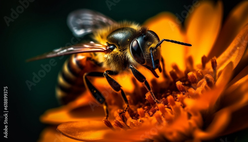 Busy bee pollinates yellow flower in nature generated by AI