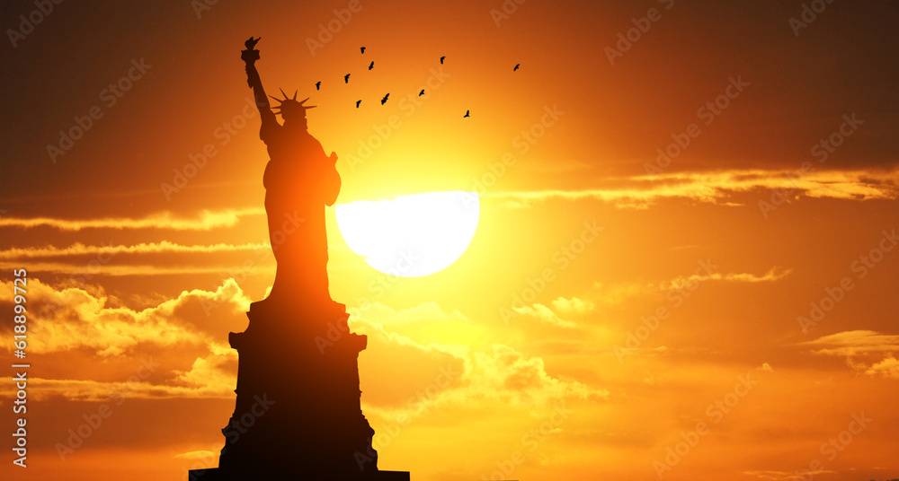USA flag on sunset background. American holiday concept. Independence day .3d illustration