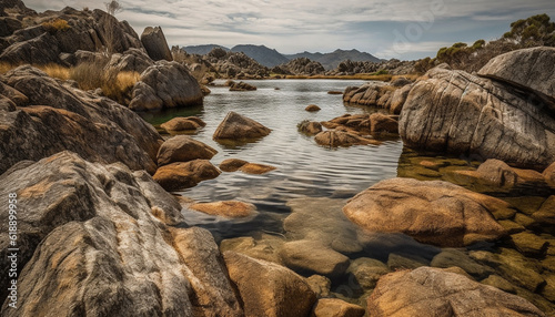 Tranquil scene of wet rock reflecting sunlight generated by AI © Jeronimo Ramos