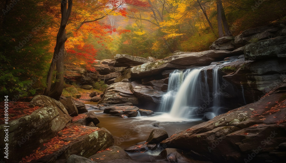 Autumn leaves falling, nature vibrant beauty flows generated by AI Autumn leaves falling, nature vibrant beauty flows generated by AI