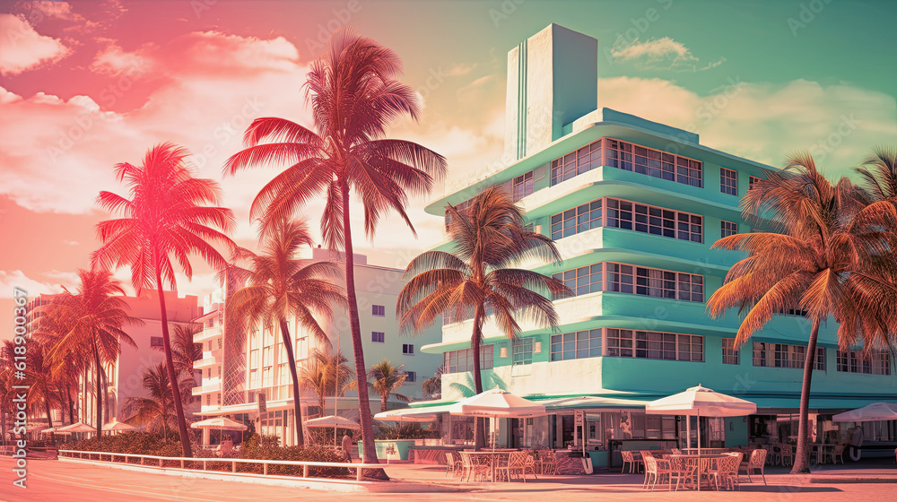 Fototapeta premium generative ai illustration of a miami scenery in pastel colors