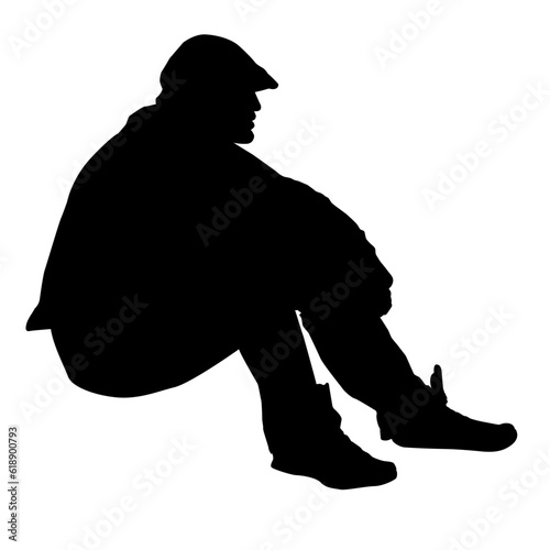 Silhouette of a man sitting on the ground, vector illustration