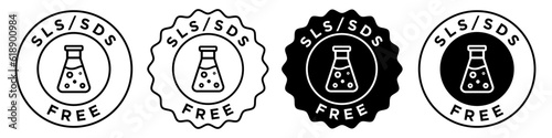 sls, sds free icon. SLS-free shampoo sign mark set collection. non sodium lauryl sulphate seal badge for web ui use. Vector outlined and filled flat skincare and hair treatment  stamp label.