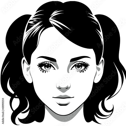 Black and white drawing of a female face  contour lines.