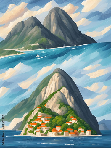 Seascape landscape. AI generated illustration