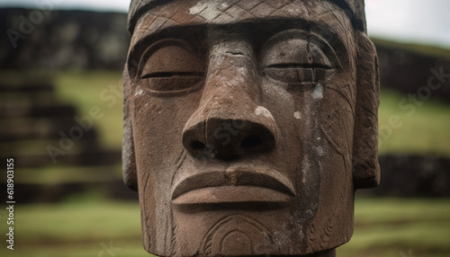 Ancient sculpture of human face, indigenous culture generated by AI