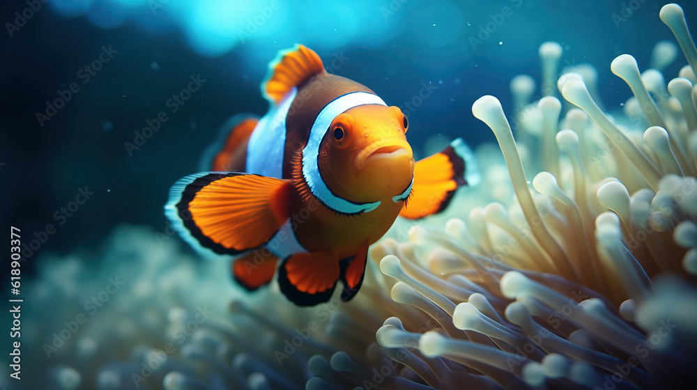 A Portrait of an Clownfish Amidst an Enchanting Coral Reef, Where the Colors of Nature Converge in a Sublime Symphony, Marine Beauty, Embraced by the Breathtaking Underwater Ecosystem generative AI. A Portrait of an Clownfish Amidst an Enchanting Coral Reef, Where the Colors of Nature Converge in a Sublime Symphony, Marine Beauty, Embraced by the Breathtaking Underwater Ecosystem generative AI.