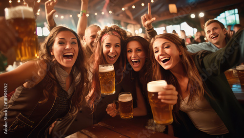 People drinking beer at Octoberfest