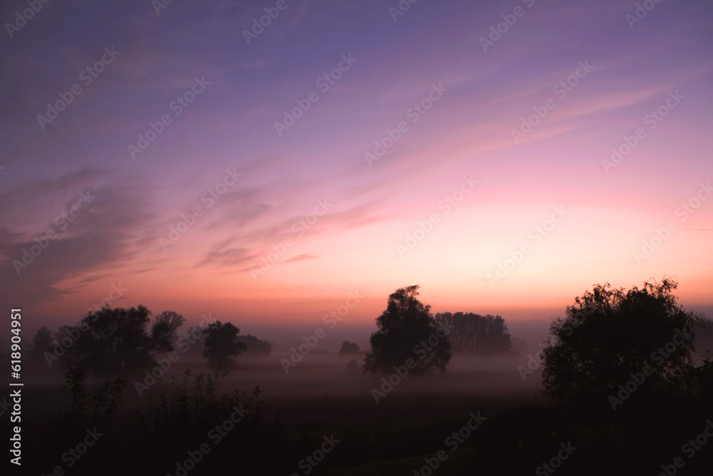 Nebeliger Sonnenaufgang im Naturschutzgebiet