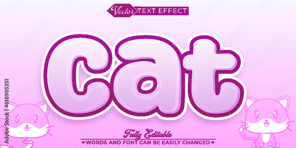 Cartoon Pink Little Cat Vector Editable Text Effect Template Cartoon Pink Little Cat Vector Editable Text Effect Template