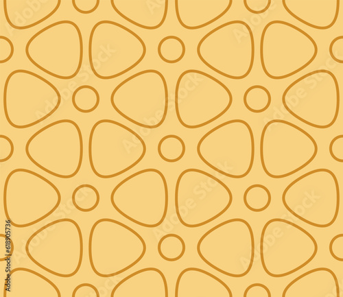 Geometric seamless pattern. Abstract background of colored outline shapes. Colored circles and triangles with rounded corners. Wallpaper design for web design, textile printing and wrapping paper.