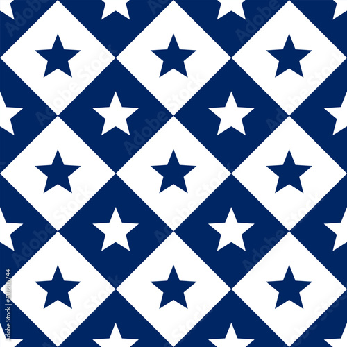 Diagonal stars and squares seamless pattern. American patriotic backgrounds. Independence day geometric prints. True USA flag colors perfect for election invitations. Holiday simple wallpaper.
