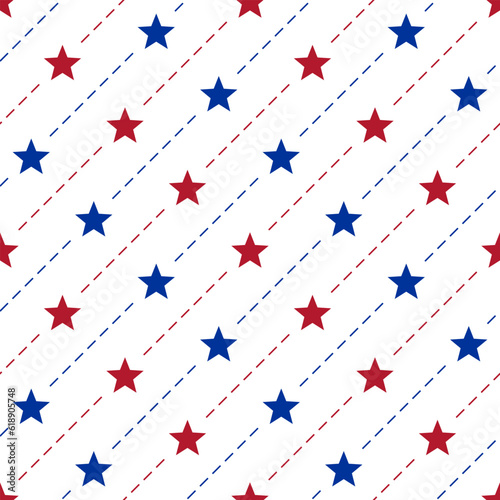 Stars and diagonal dotted line seamless pattern. Abstract background of colored geometric shapes. Simple fabric  background. Wallpaper geometric prints.